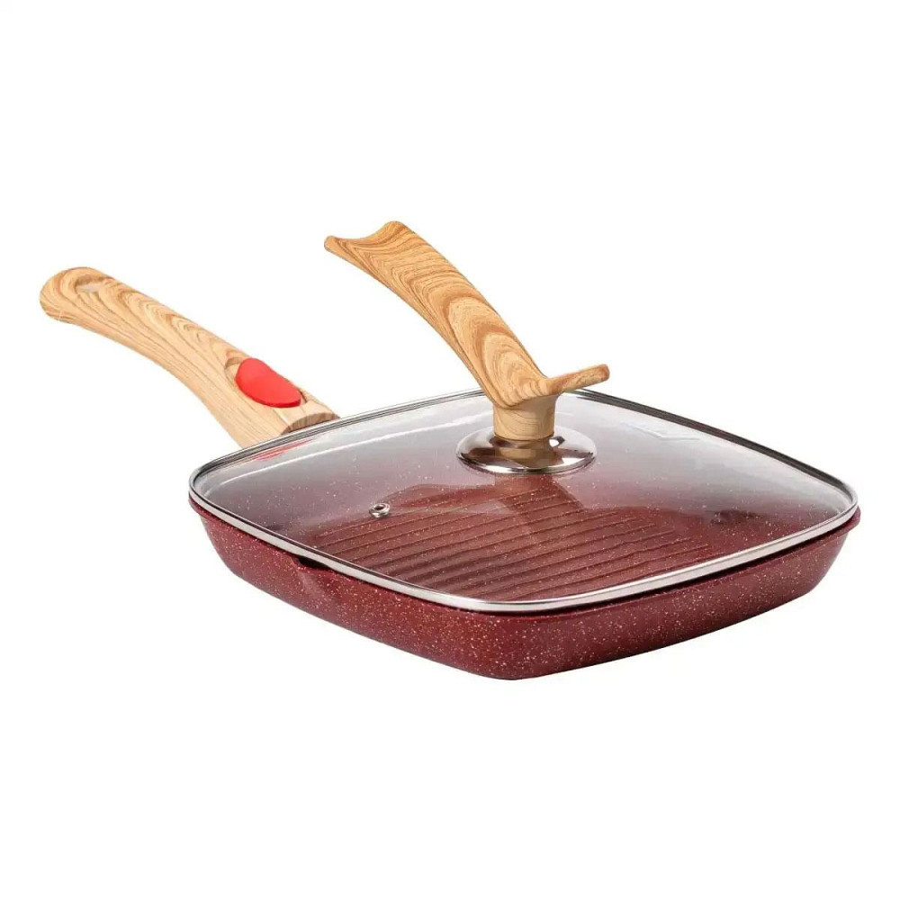 Сковорода-гриль 24 см с крышкой Square Red Киев - изображение 7