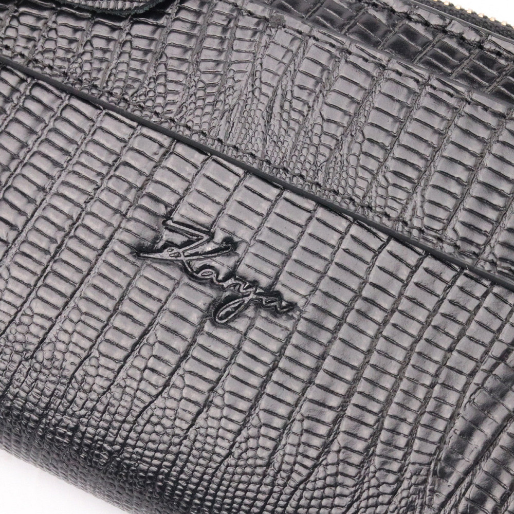 Современный складной бумажник из натуральной фактурной кожи KARYA 21129 Черный Киев - изображение 5