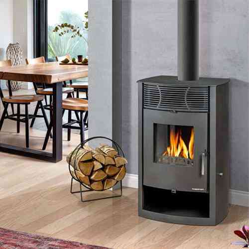 Піч-камін на дровах Hosseven Denice 7,5 кВт сталева буржуйка з чавунною топкою панорамне скло верхній димохід Київ