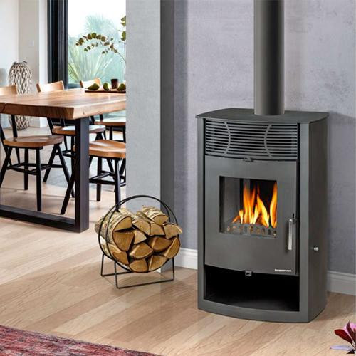 Печь-камин на дровах Hosseven Denice 7,5 кВт стальная буржуйка с чугунной топкой панорамное стекло верхний дымоход Тернополь - изображение 4