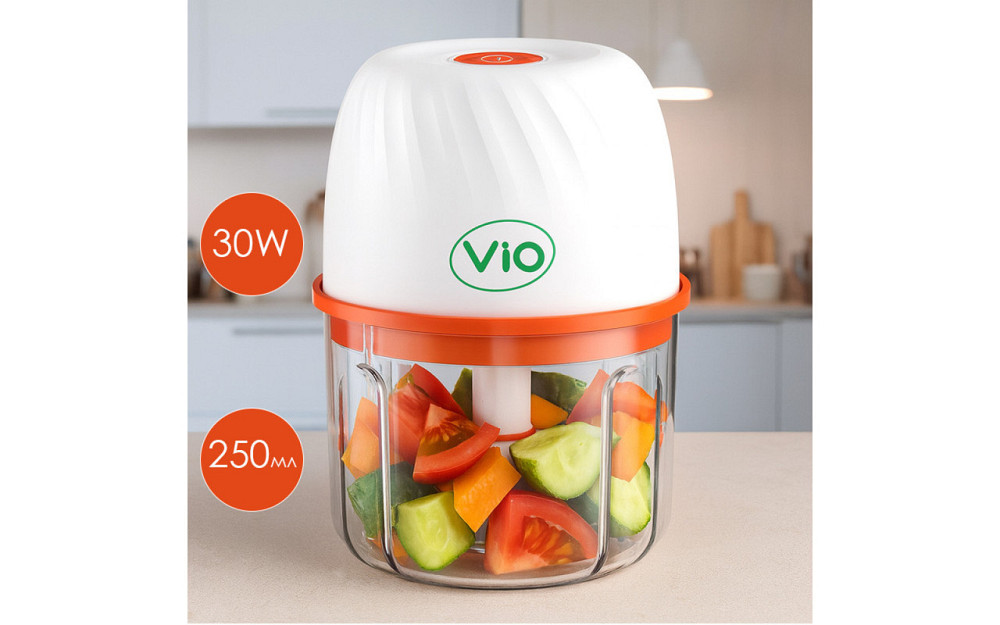 Акумуляторний USB-подрібнювач продуктів, білий ViO K021, 250 мл, 30 W Київ - фото 2