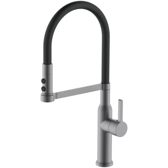 Кухонный смеситель Mixxus Premium PULL 017 графит с черным силиконовым изливом (MI8278) Харьков