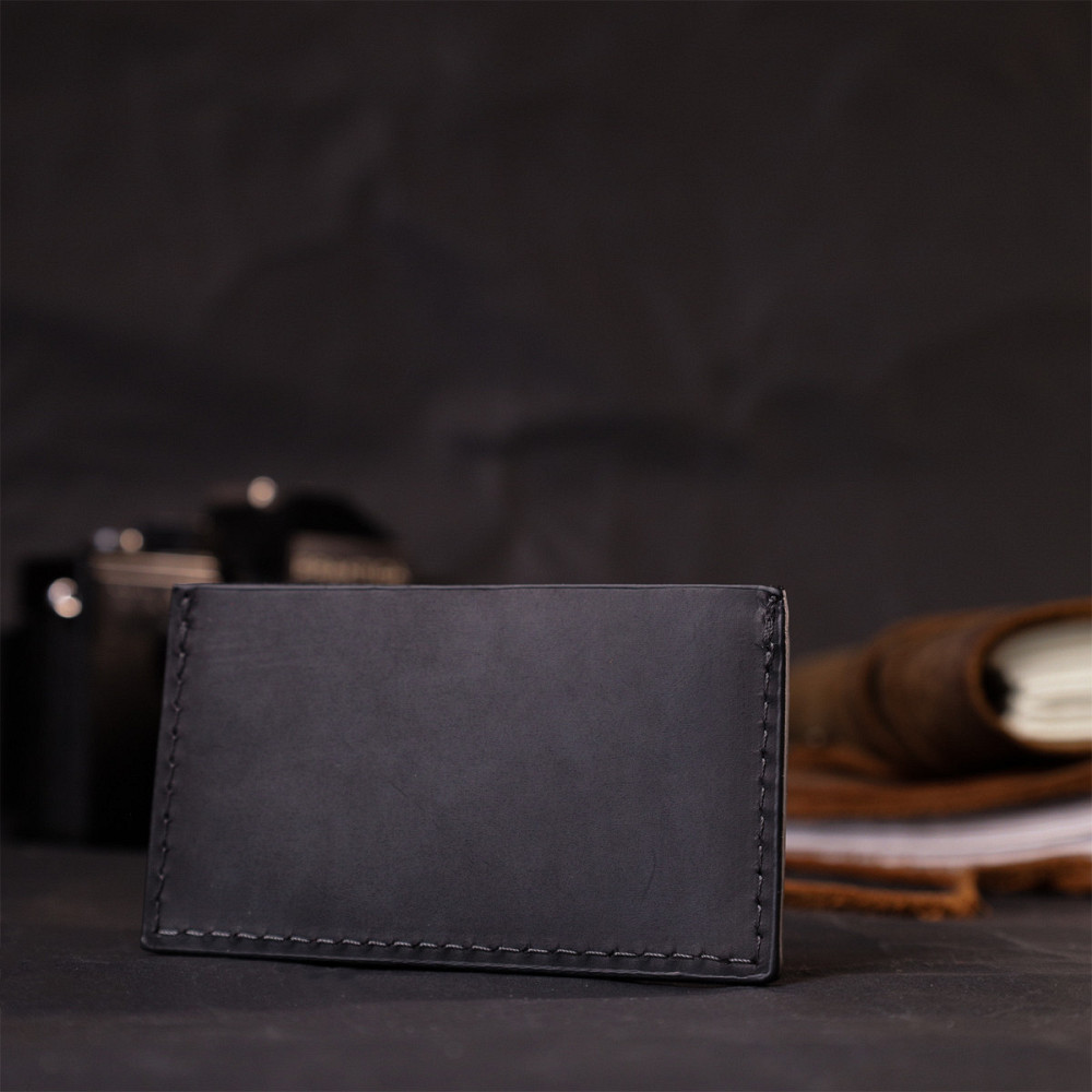 Практичный кард-кейс из натуральной кожи GRANDE PELLE 11665 Черный Киев - изображение 4