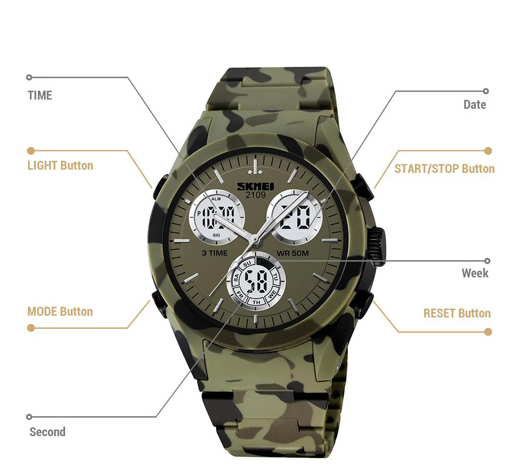 Часы наручные SKMEI 2109CMGN, ARMY GREEN CAMOUFLAGE, 10316 Днепр