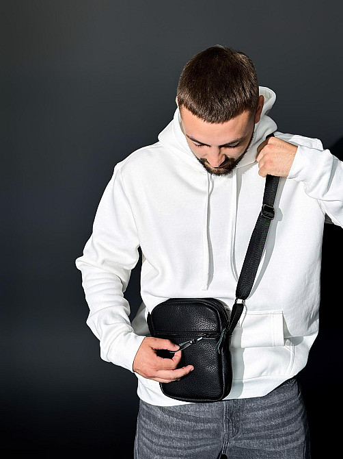 Сумка-мессенджер из натуральной кожи, сумка через плечо мужская SKILL Zero (Черная) Сумы - изображение 6