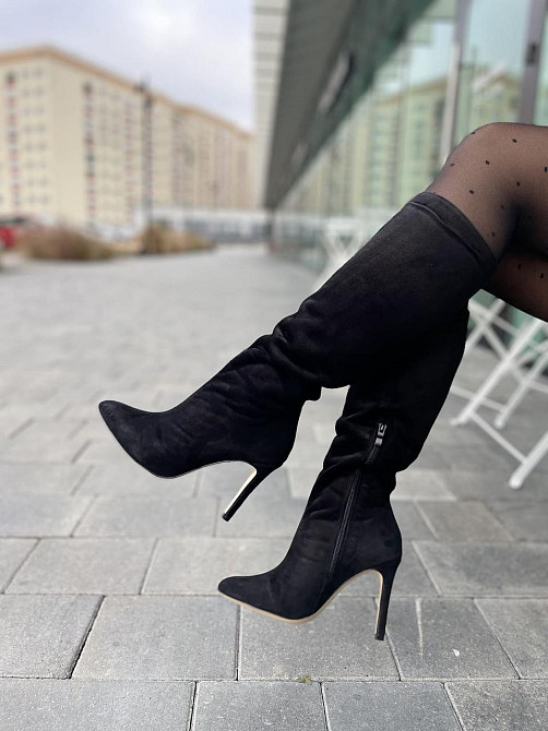 SANTINI Чоботи жіночі замшеві демісезонні весна-осінь на підборах чорні, натуральна замша р. 36 Коломыя - изображение 5