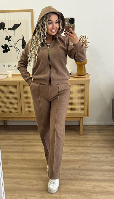 Женский теплый прогулочный костюм двойка: кофта и штаны вязка на трикотажной основе Мокко, 52/54 Одесса - изображение 10