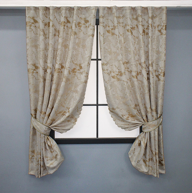 Комплект коротких штор VR-Textil Жаккард Мрамор Al3 № 1595ш Айвори с бежевым 145х170 см 2 шт (35-0241) Киев - изображение 1