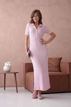 Женское длинное платье-поло в стиле олд мани трикотаж рубчик Одесса