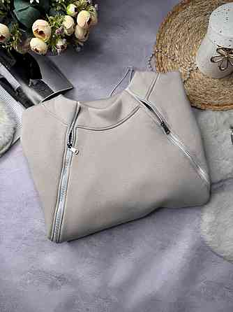 Жіноча стильна тепла об'ємна худі турецька треніт на флісі Бежевий Одеса