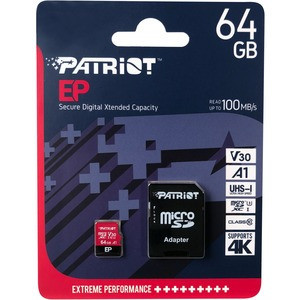 Карта пам'яті microSDXC (UHS-1 U3) Patriot EP Series 64Gb class 10 V30 (R-100MB/s, W-80MB/s) (adapter SD) Київ - фото 2