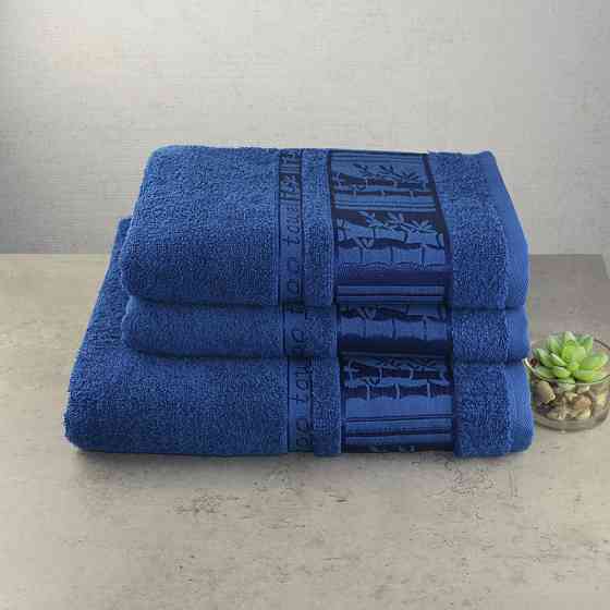 Комплект махрових рушників 3шт GM Textile 50х90см, 50х90см, 70х140см BambooN 450г / м2 (Синій) Суми