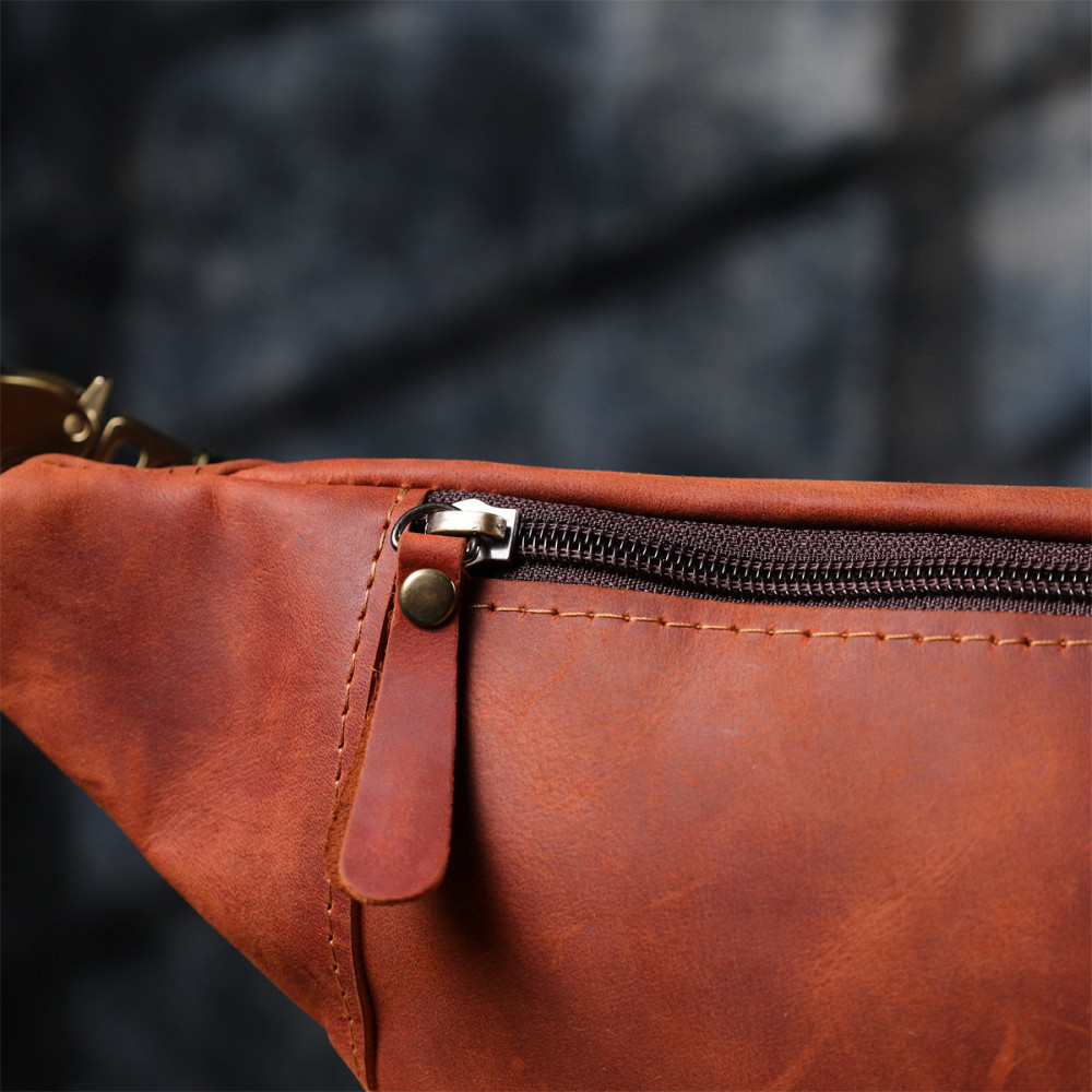 Практичная сумка-бананка для мужчин из натуральной винтажной кожи Shvigel 23122 Рыжий Киев - изображение 9