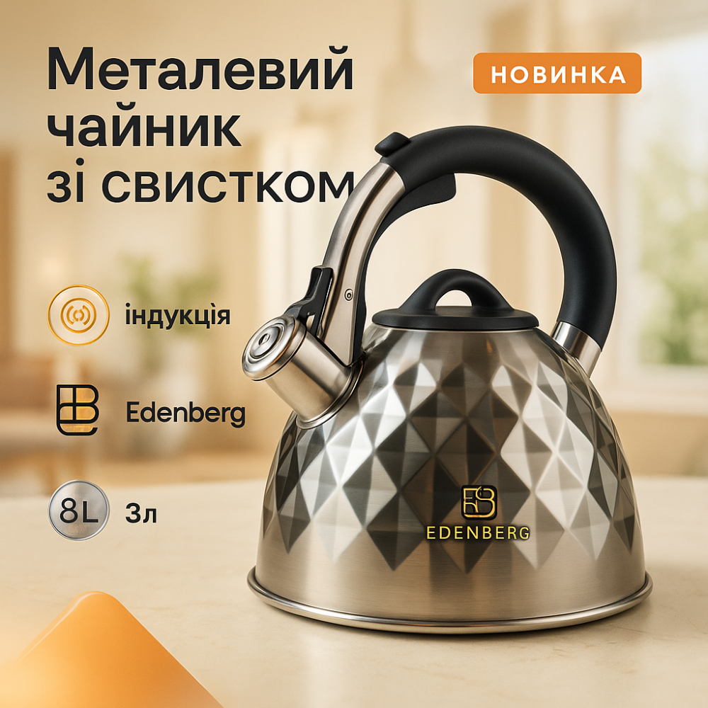 Чайник из нержавеющей стали с пищалкой, Функциональный чайник из стали со свистком KG-28 Львов - изображение 13
