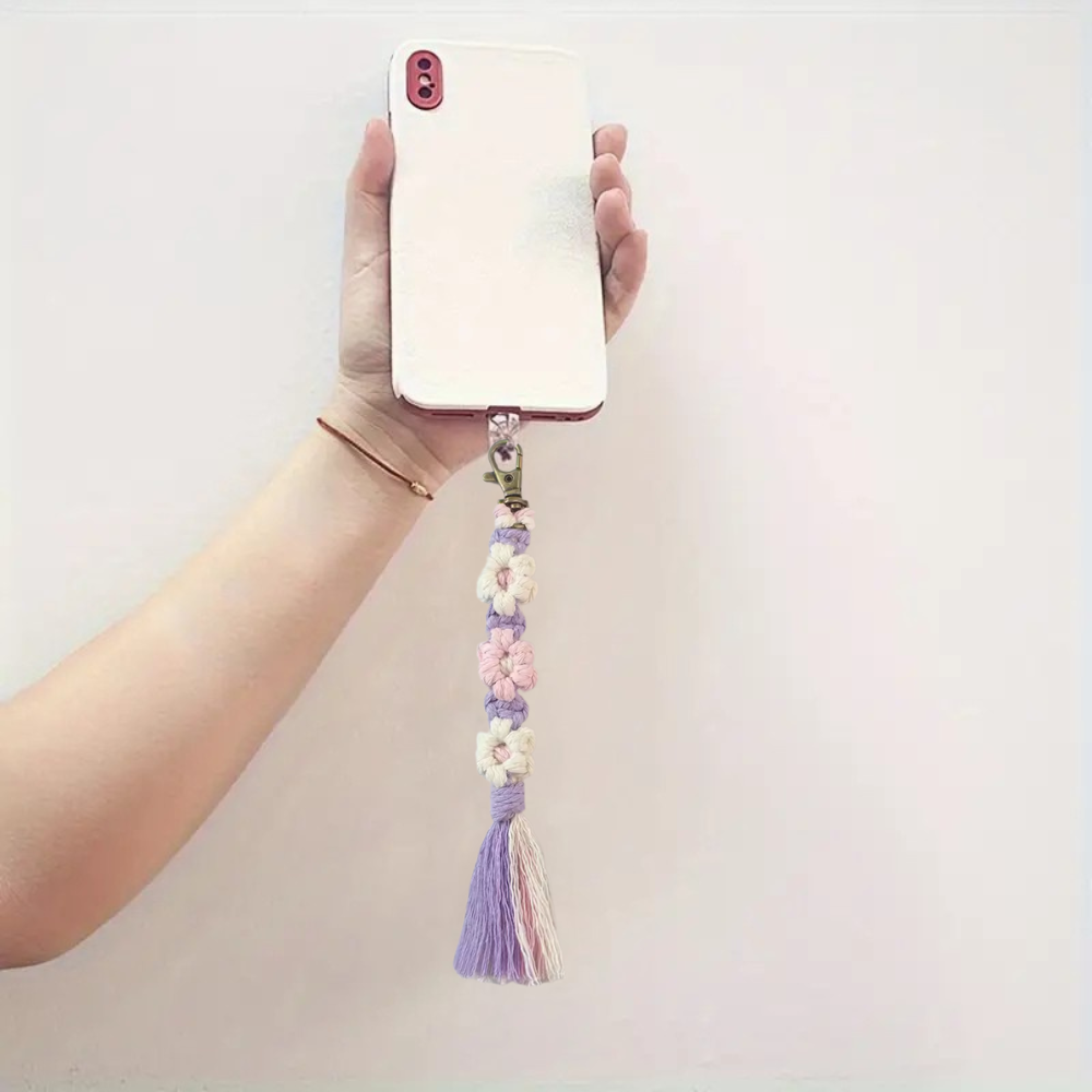 Набір макраме для ручного плетіння і в'язання брелока "Квіти" для ключів і аксесуарів 20х2. 2 см, фіолетовий Кам'янець-Подільський - фото 2