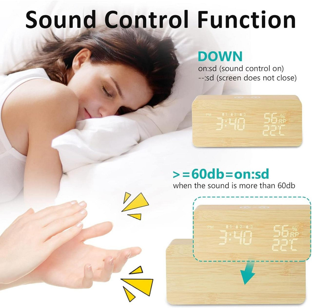 Цифровой будильник LAOPAO с беспроводной зарядкой, LED-дисплеем, 3 будильниками, температуры и влажности Киев - изображение 5