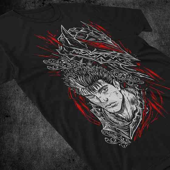 Футболка чоловіча з аніме принтом Берсерк Манга Стріп Гутс оверсайз (S/M/L) Чорний AnimeJ0984 Дніпро