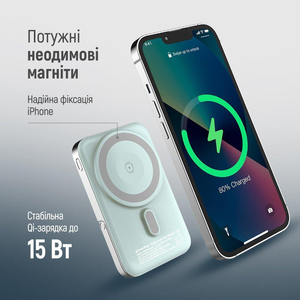 Універсальна мобільна батарея ColorWay 15W MagSafe & Watch Wireless 10000 mAh Aquamarine (CW-PB100LPA2MT-WPDD) ( 15515 ) Харків - фото 9
