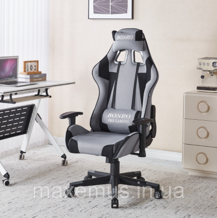 Компьютерное кресло для геймера из ткани с регулировкой подлокотников кресло геймерское B-142 серое Мостиска