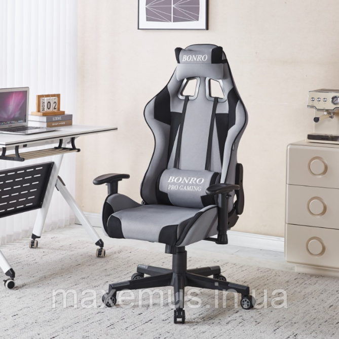Компьютерное кресло для геймера из ткани с регулировкой подлокотников кресло геймерское B-142 серое Мостиска - изображение 1