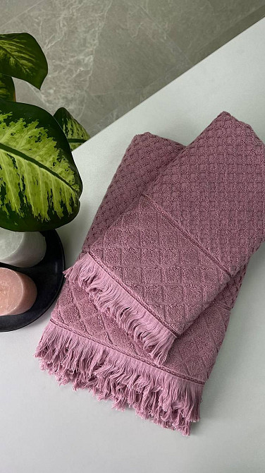 Акція! Махровий рушник Ideal Textile в клітинку 70х140 см пудра Чернівці - фото 3