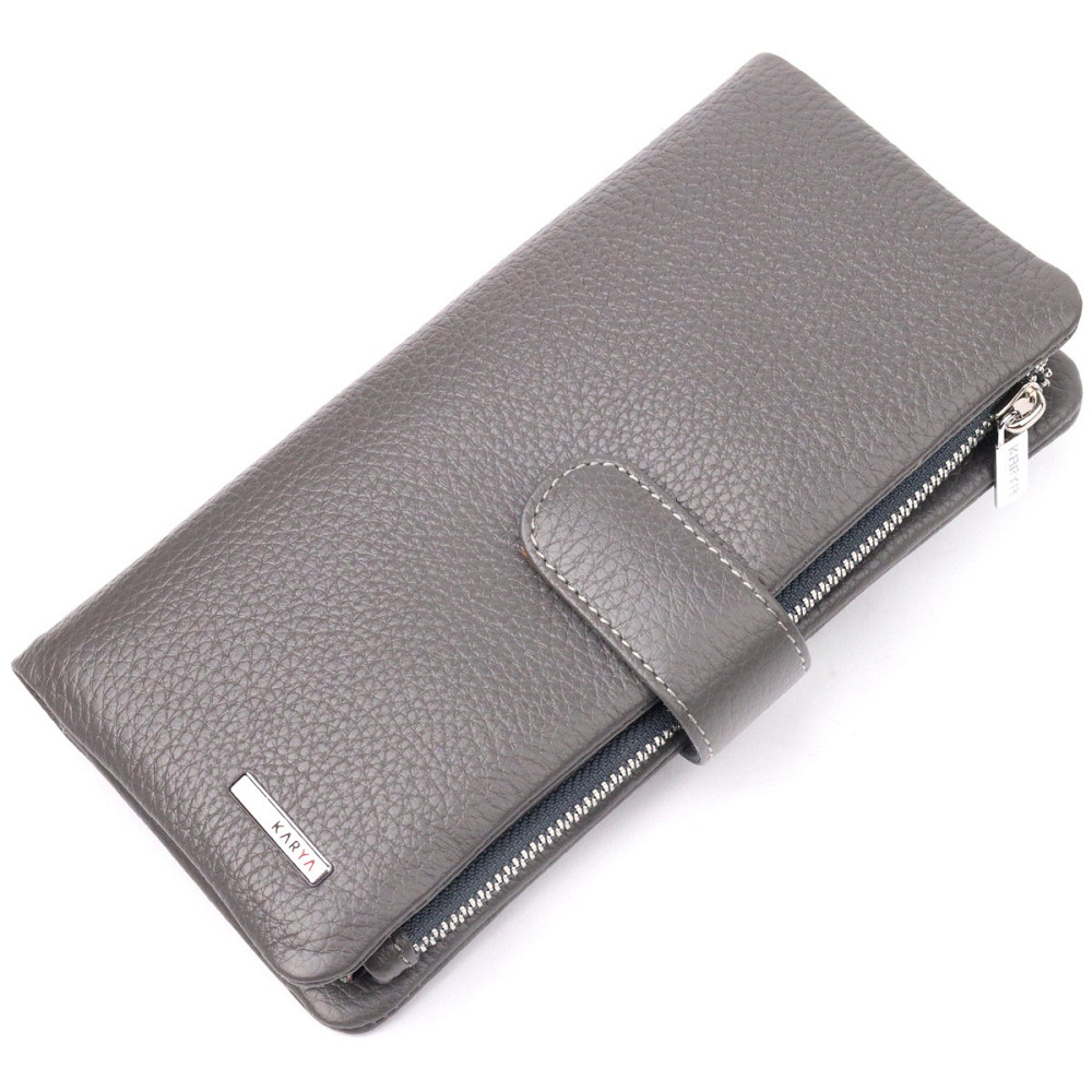 Вертикальное женское портмоне из натуральной кожи Серый (KARYA) Киев - изображение 5