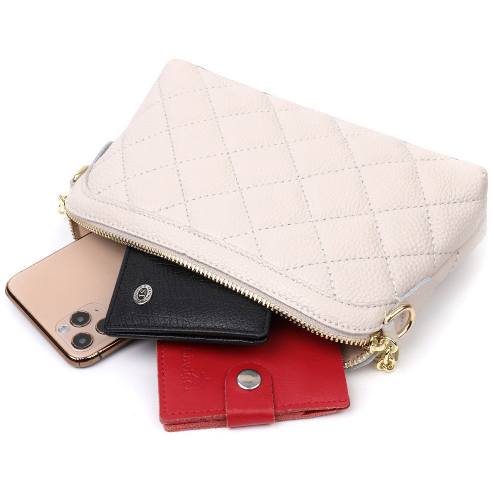 Стильная женская сумка через плечо из натуральной стеганной кожи Vintage 22316 Белая Киев - изображение 7