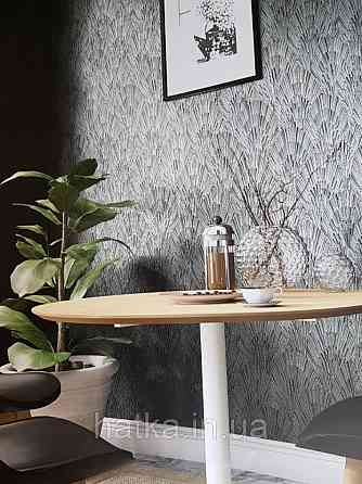 Шпалери вінілові на флізелін Marburg 82218 Giulia геометрія абстракція смужки півколо сріблом на чорному Київ