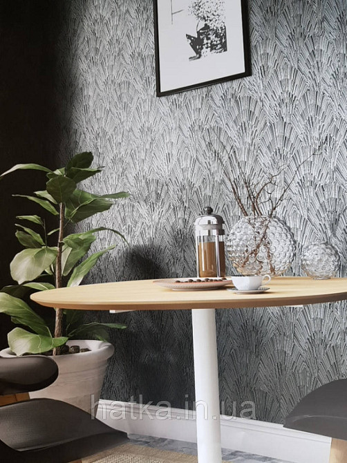 Шпалери вінілові на флізелін Marburg 82218 Giulia геометрія абстракція смужки півколо сріблом на чорному Київ - фото 2