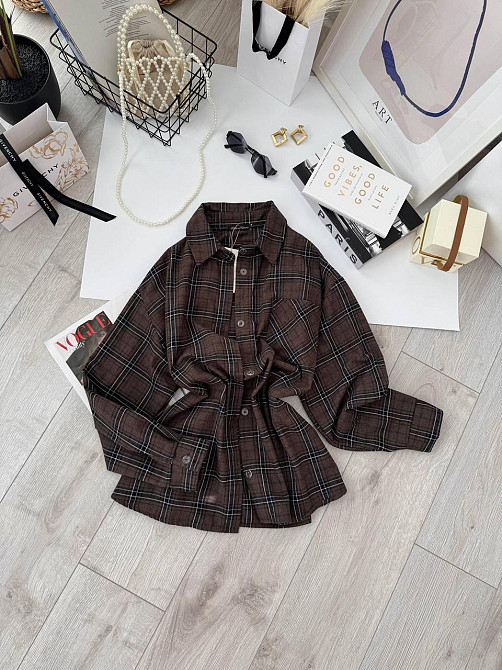 Жіноча базова оверсайз сорочка в карту Шоколад Одеса - фото 2