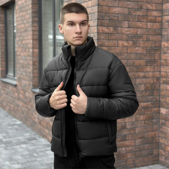 Чоловічий пуховик зимовий дутий короткий, куртка тепла Pobedov Bubble Gum водовідштовхувальна до -20 чорна Одеса