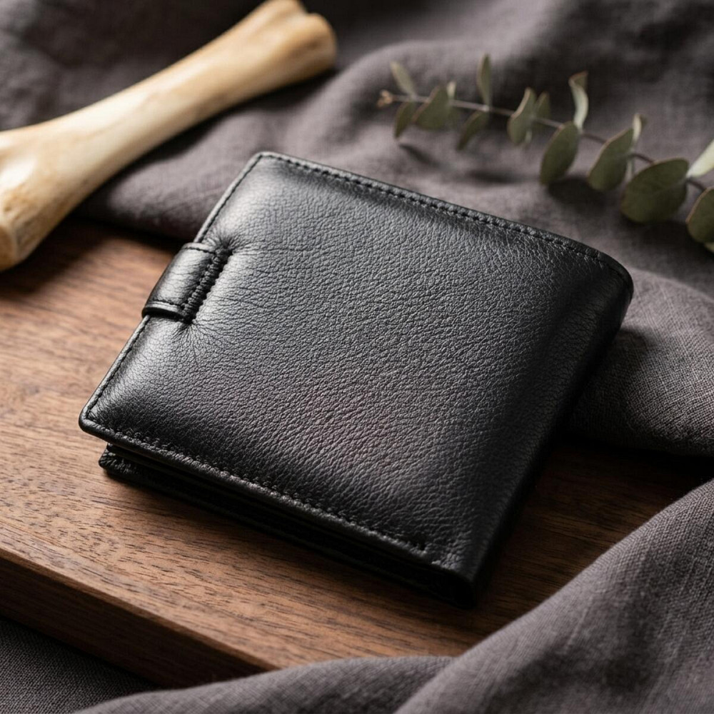 Бумажник мужской среднего размера из натуральной кожи ST Leather 22473 Черный Киев - изображение 14