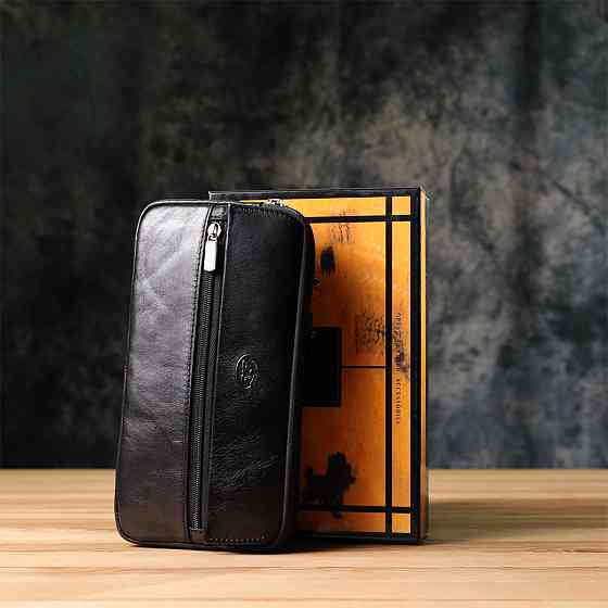 Місткий чоловічий клатч з гладкої натуральної шкіри Чорний (Tony Perotti) Київ