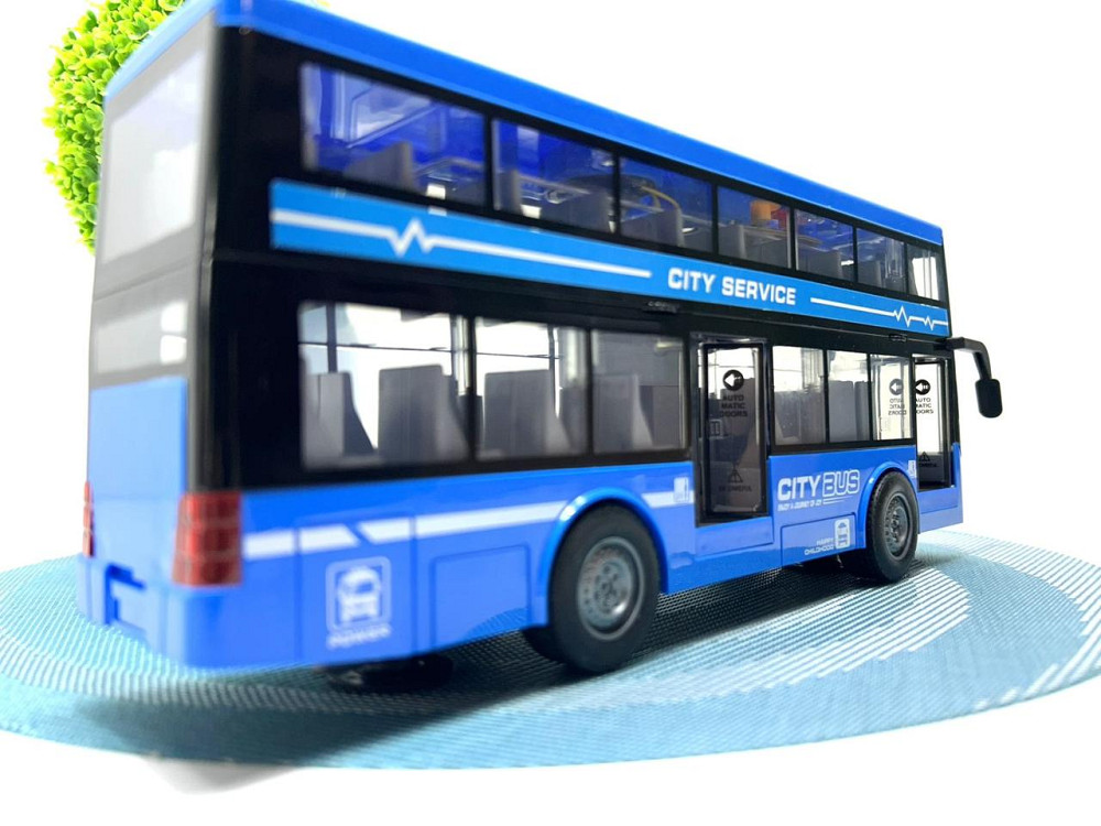 Автобус інерційний двоповерховий світло звук двері відкриваються гумові колеса Синій (RJ5504) Чернигов - изображение 4