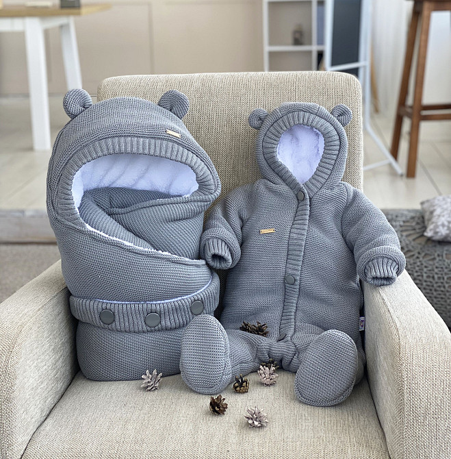 Зимовий комплект на виписку (конверт + комбінезон) Мишутка розміром 62 см Kid's Fantasy Сірий Кривий Ріг - фото 1