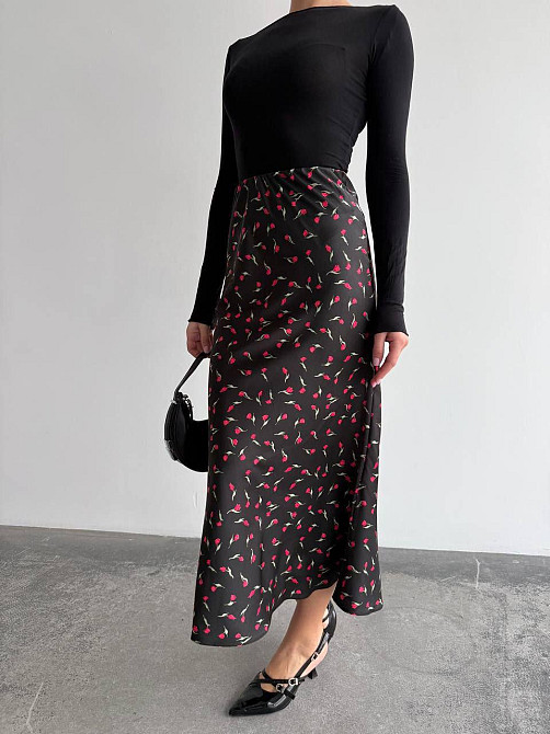 Жіноча стильна мідіспідниця з високоякісного шовку армані Чорний, 42 Одеса - фото 4