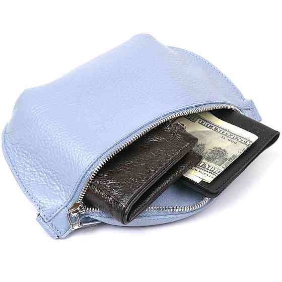 Кожаная удобная женская бананка Shvigel 16374 Голубой Киев