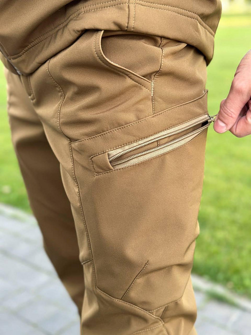 Тактический демисезонный мужской костюм soft shell койот, военная форма софт шелл с молнией Львов - изображение 3