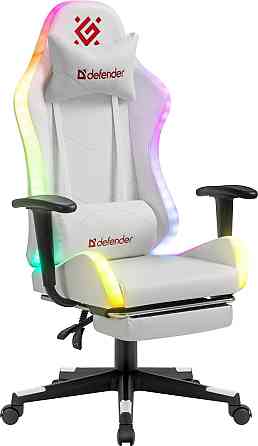 Геймерское кресло Defender Watcher полиуритановое с RGB подсветкой и подножкой (Белое) Винница