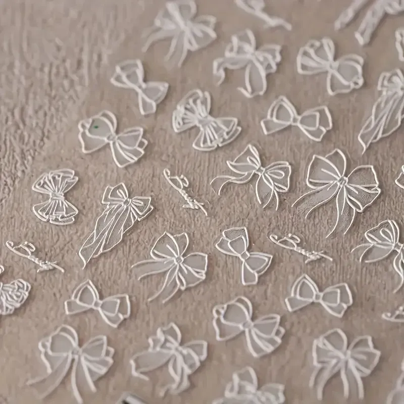 3D рельефные стикеры для ногтей белые бантики – кружевной самоклеящийся декор для маникюра Киев - изображение 1
