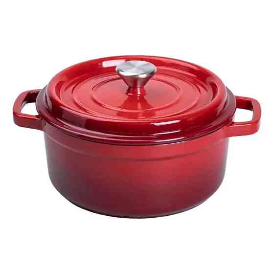 Каструля чавунна емальована 3 л з кришкою Ø24 см Червона HP-1-3R Коломыя