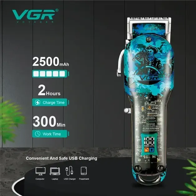 Профессиональная машинка для стрижки волос VGR V-685 с LED дисплеем, 8 насадок и аккумулятором Одесса - изображение 4