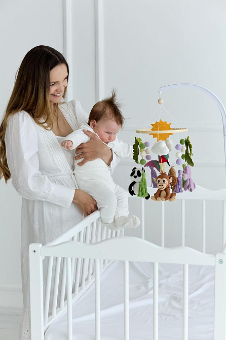 Дитячий мобіль на ліжечко для немовлят WoollyFox "Подорож у джунглі: панда, колібрі, мавпочка, бегем Київ - фото 4