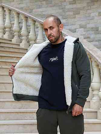 Чоловічий теплий костюм-двійка тринитка на флісі з хутром овчини Хакі, 58 Одеса