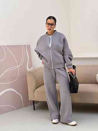 Жіночий теплий костюм-двійка з широкими штанами Сірий 48/52 Харків