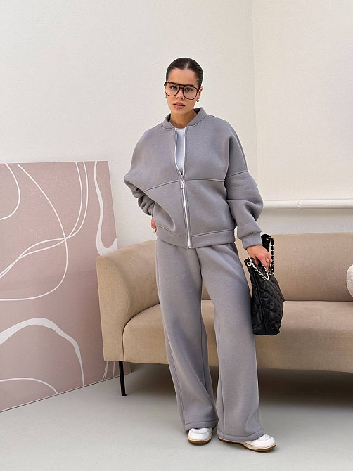 Жіночий теплий костюм-двійка з широкими штанами Сірий 48/52 Харків - фото 2