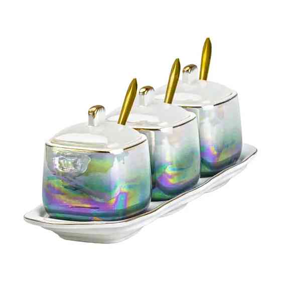 TS Kitchen Набір для спецій порцелянаовий на підставці з ложками 3 шт по 300 мл Київ