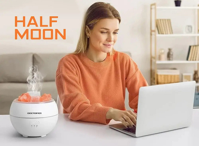 Соляная лампа Half moon с ультразвуковым увлажнителем воздуха 3-в-1. Солевой светильник ночник Днепр - изображение 8