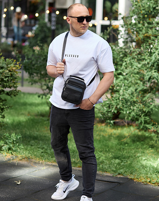 Сумка месенджер чорна чоловіча зі шкіри через плече Tiding Bag Київ - фото 10