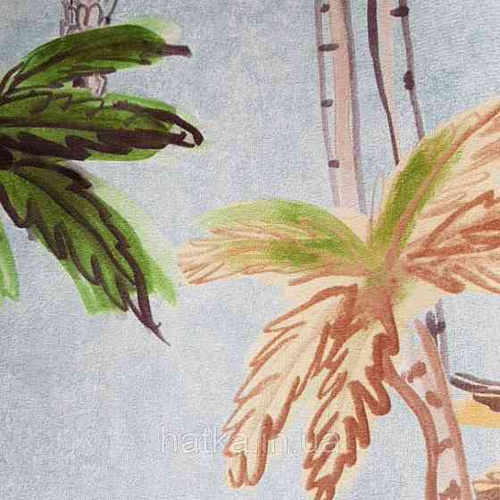 Шпалери вінілові Decoprint Breeze 0.53х10 м акварель дерева пальми яскраві зелені коричневі на блакитному Київ